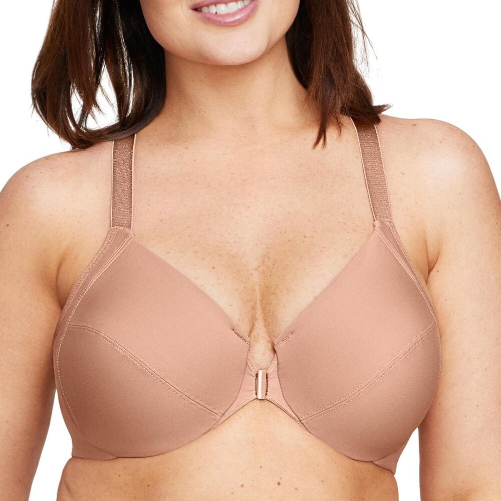 NEW Glamorise Size Front-Closure Smoothing Wonderwire Bra Cappuccino Brown 34C